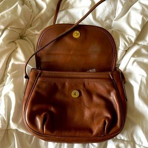 Light brown leather Coach mini purse